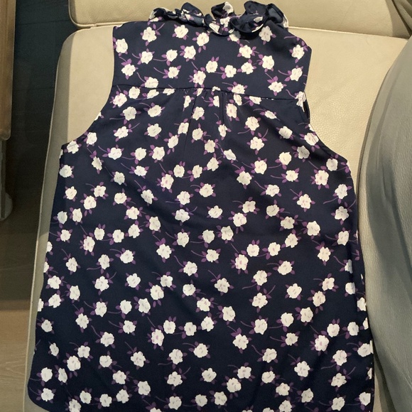 J. Crew Navy Violet Ruffle-Neck Top In Scattered Peony Print XXS NWT - Picture 2 of 4